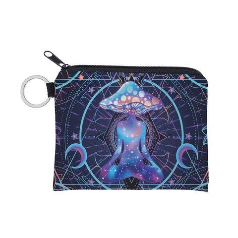 Mushroom Print Mini Coin Purse Water-Repellent Polyester Small Zipper Pouch With Keychain Ring For Women Daily Travel Bag