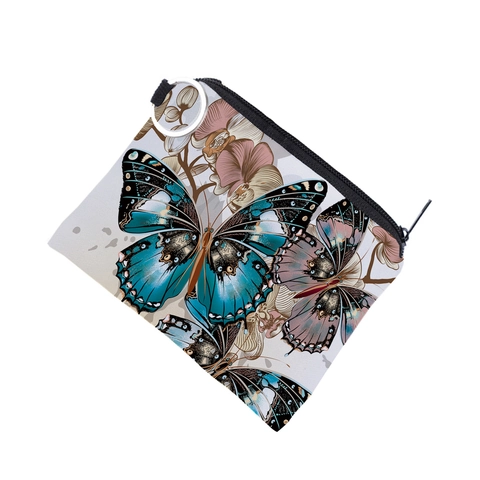 Waterdichte Polyester Portemonnee Met Vlinder Bloemenprint Draagbare Mini Wallet Rits Opbergtas Met Sleutelring Voor Vrouwen