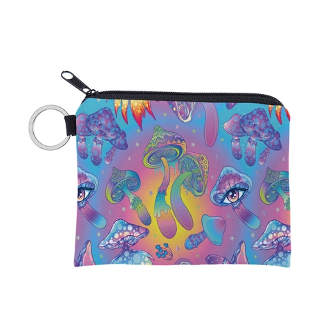 Mushroom Print Mini Zipper Coin Purse Waterproof Portable Polyester Card Bag Key Holder Pouch For Women Daily Travel