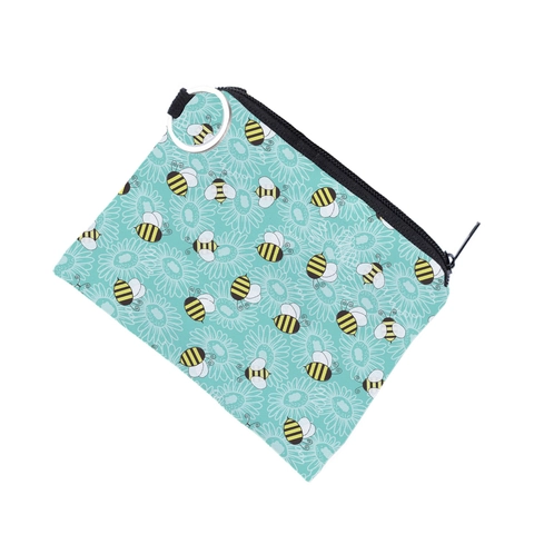 Cute Bee Print Coin Purse Waterproof Polyester Mini Wallet With Keychain Ring Small Portable Card Bag For Women