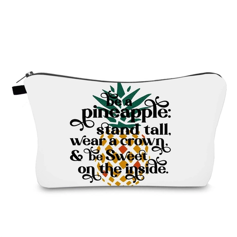 Draagbare Polyester Cosmetische Tas Met Ananas Print En Zwarte Rits Waterdichte Reis Toilettas Organizer Voor Vrouwen Dagelijks Tasje
