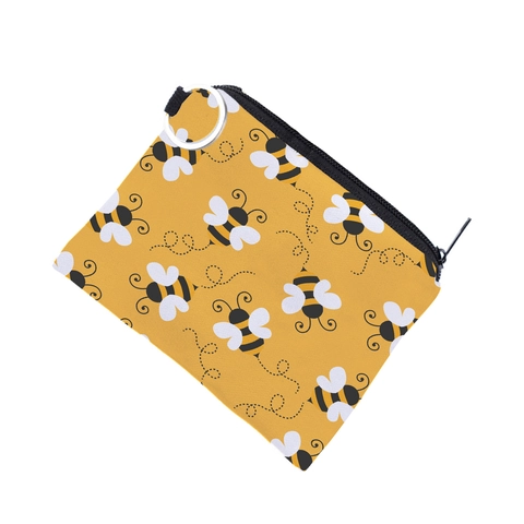 Lindo Monedero de Poliéster Con Estampado de Abeja de Dibujos Animados Mini Billetera Impermeable Con Llavero Portátil