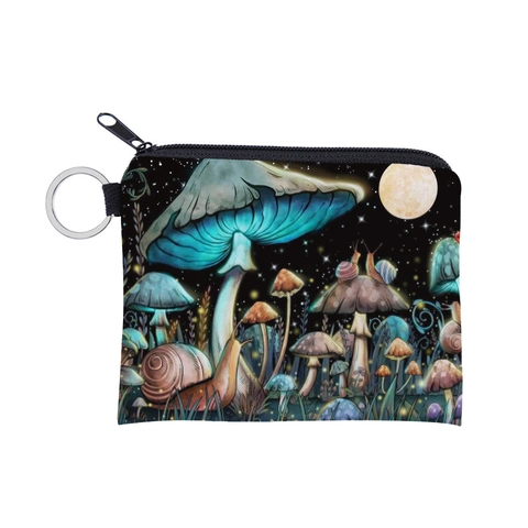 Porte-monnaie Imperméable en Polyester Imprimé Champignons Avec Fermeture Éclair Et Anneau Porte-clés Mini Pochette pour Femmes