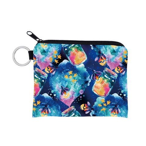 Wasserdichte Polyester Glühwürmchen Druck Münzbörse Traumhaft Sternenhimmel Muster Zipper Mini Wallet Mit Schlüsselring Für Damen