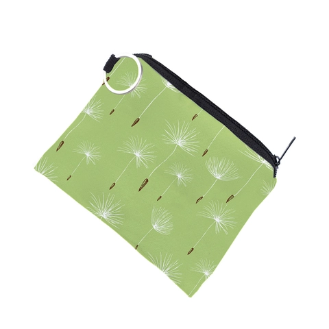 Mini Portable Waterproof Polyester Coin Purse with Dandelion Print Floral Pattern and Keyring for Women Daily Storage