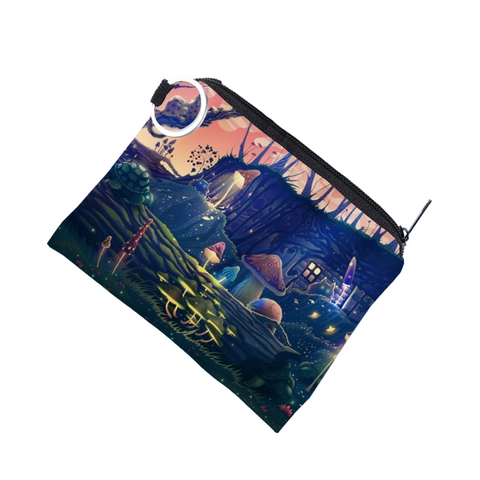 Portamonete Mini da Donna Portatile Stampa Fantasia Funghi Idrorepellente Piccola Borsa con Cerniera per Chiavi