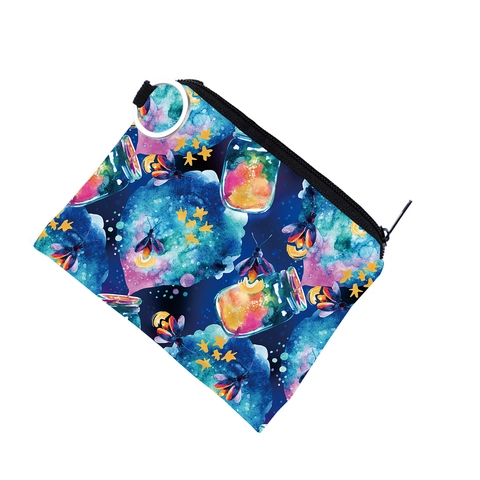 Wasserdichte Polyester Glühwürmchen Druck Münzbörse Traumhaft Sternenhimmel Muster Zipper Mini Wallet Mit Schlüsselring Für Damen