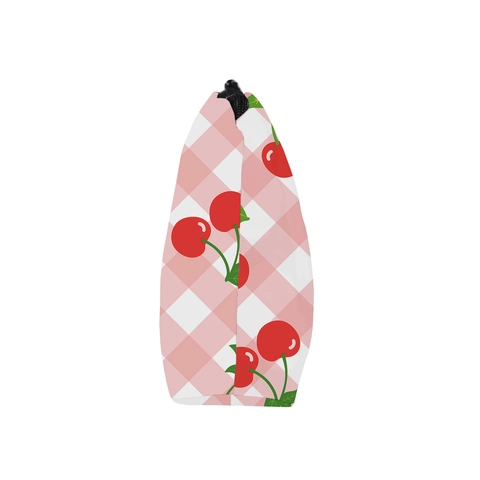 Women's Cherry Print Polyester Makeup Bag Pink White Gingham Waterproof Travel Toiletry Organizer Portable Handbag Case