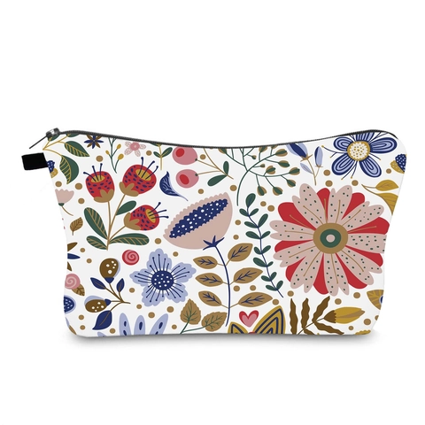 Blumenmuster Make-up Tasche Für Damen Polyester Reise Kosmetik Organizer Reißverschluss Tragbare Kulturbeutel Aufbewahrungstasche Weiß
