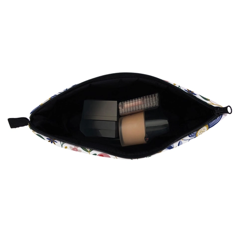 Blumenmuster Make-up Tasche Für Damen Polyester Reise Kosmetik Organizer Reißverschluss Tragbare Kulturbeutel Aufbewahrungstasche Weiß