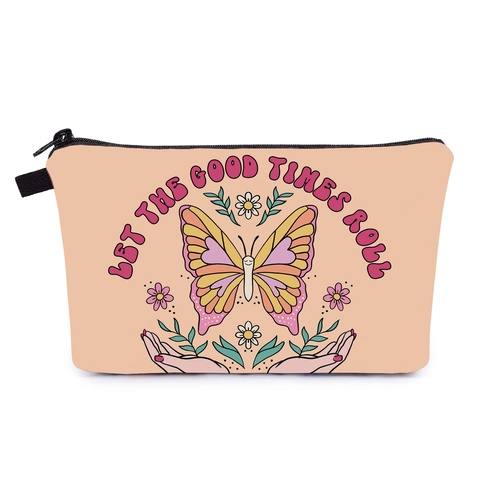 Trousse à Maquillage Vintage Imprimé Papillon pour Femmes Pochette de Rangement Voyage en Polyester avec Fermeture Éclair
