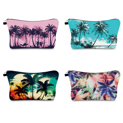 Tropische Palmboom Print Make-up Tas Polyester Waterdicht Reis Toilettas Draagbare Cosmetische Organizer Vrouwen Cadeau