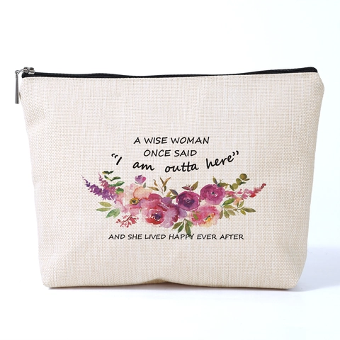 Floral Print Polyester Makeup Bag With Motivational Quote Zipper Toiletry Organizer Pouch For Women Travel Daily Use