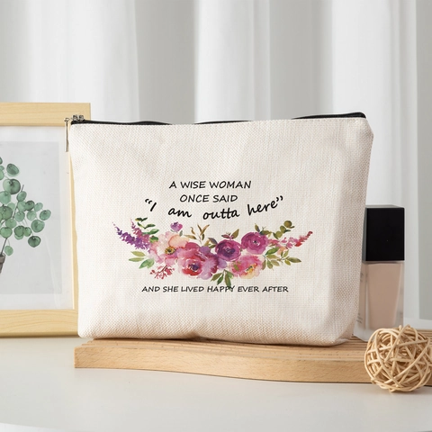 Floral Print Polyester Makeup Bag With Motivational Quote Zipper Toiletry Organizer Pouch For Women Travel Daily Use