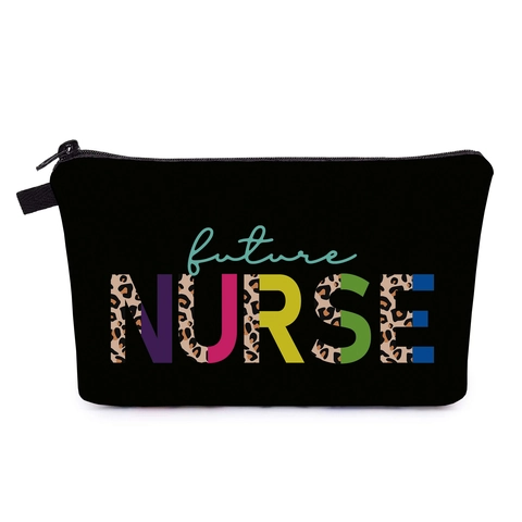 Zwarte Future Nurse Print Make-uptas Draagbare Polyester Reistoiletset Luipaard Letter Ontwerp Cosmetische Opbergtas Voor Dames