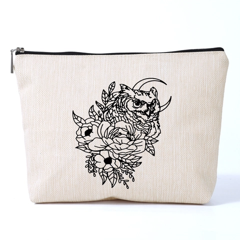 Vintage Owl Pattern Polyester Toiletry Bag Printed Floral Makeup Organizer Zipper Travel Cosmetic Storage Pouch Bag For Women