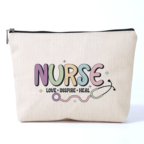 Nurse Appreciation Gift Printed Polyester Makeup Bag For Women Stethoscope Pattern Travel Toiletry Storage Zipper Pouch
