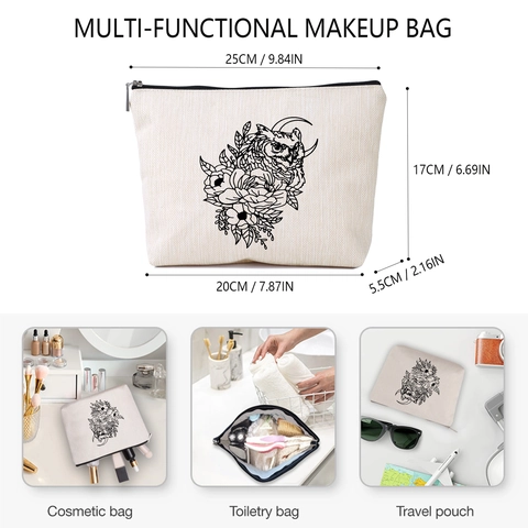 Vintage Owl Pattern Polyester Toiletry Bag Printed Floral Makeup Organizer Zipper Travel Cosmetic Storage Pouch Bag For Women
