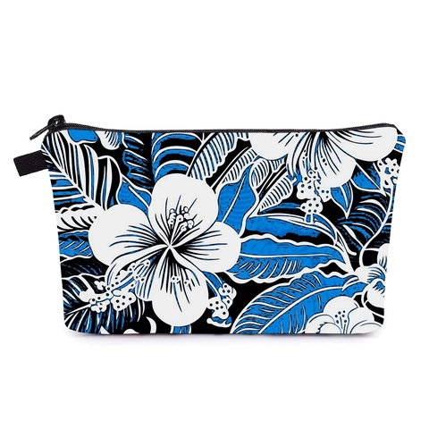 Women Tropical Floral Print Makeup Bag Portable Waterproof Polyester Travel Toiletry Storage Pouch Zipper Cosmetic Organizer