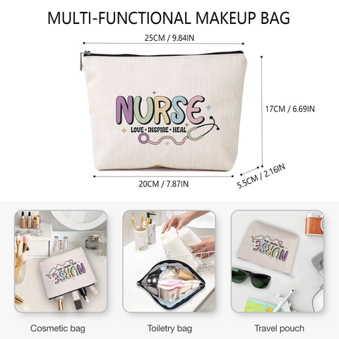 Nurse Appreciation Gift Printed Polyester Makeup Bag For Women Stethoscope Pattern Travel Toiletry Storage Zipper Pouch