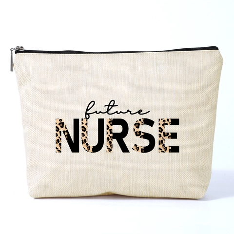Future Nurse Letter Print Polyester Makeup Bag Leopard Graphic Travel Cosmetic Pouch Zipper Toiletries Storage Organizer