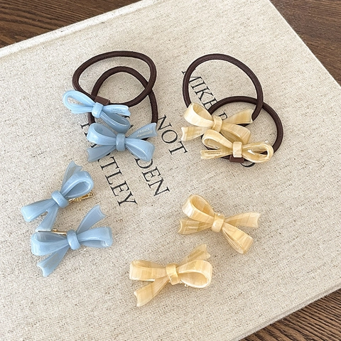Simple Acetate Bowknot Hair Clip And Hair Tie For Women Girls Marble Pattern Bow Hairpin Elastic Hair Ring Handmade Accessories