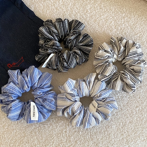 Elastici per Capelli in Tessuto a Righe Stile Francese per Donna Coreani Eleganti Blu Sale Marino Nero Fatti a Mano Accessori