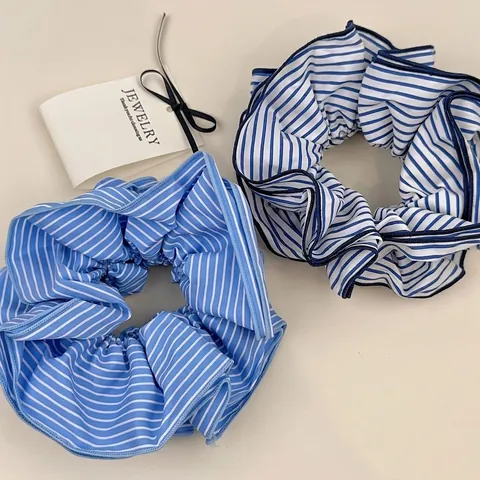 Scrunchies Oversize a Righe Stile Coreano Per Donna Elastici Per Capelli In Tessuto Minimalista Blu Navy Bianco Accessori Per Capelli