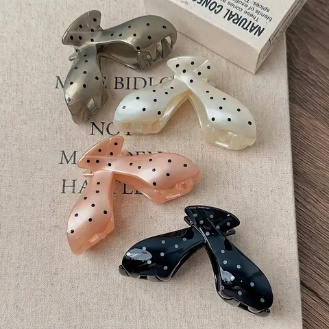 Pinza para el Pelo Grande de Lunares Retro Francés Elegante de Acetato Plástico Forma de Lazo Irregular Accesorio para el Cabello