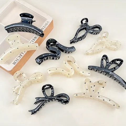 Haarkralle Im Koreanischen Stil Mit Punktmuster Für Damen Französische Vintage Schleife Wellenform Große Harz Haarklammern Styling Haarschmuck