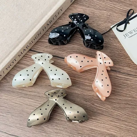 Pinza para el Pelo Grande de Lunares Retro Francés Elegante de Acetato Plástico Forma de Lazo Irregular Accesorio para el Cabello