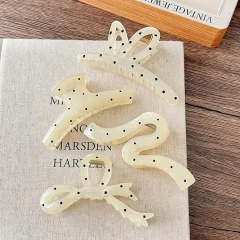 Haarkralle Im Koreanischen Stil Mit Punktmuster Für Damen Französische Vintage Schleife Wellenform Große Harz Haarklammern Styling Haarschmuck