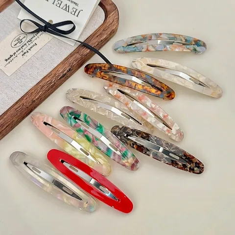 French Vintage Acetate Marble Pattern Hair Clip Women Bangs Geometric Hairpin Elegant Minimalist Hair Accessory For Girls
