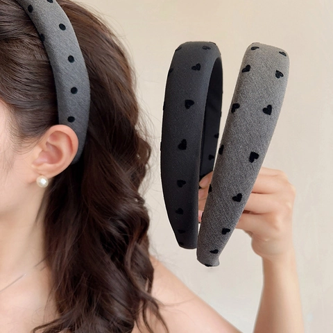Koreanischer Stil Verdickt Stoff Haarreif Herz Punktiert Schleife Muster Gepolstertes Haarband Für Damen Haarschmuck