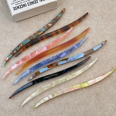French Retro Acetate Hair Stick Handmade Marble Tortoiseshell Pattern Hair Fork Elegant Hair Pin For Women Hair Styling