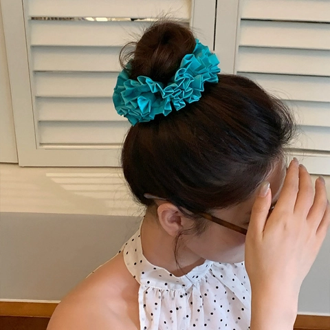 Coleteros de Satén Grandes para Mujer Estilo Francés Plisados Alta Gama Color Sólido Poliéster Hecho a Mano Accesorio para Pelo