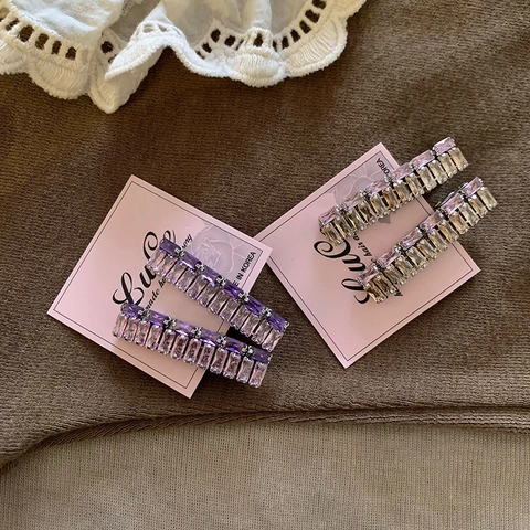 Fermaglio per Capelli a Becco d'Anatra Rettangolare in Strass Stile Coreano Per Donna In Lega di Cristallo Artificiale