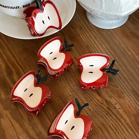 Sweet Red Apple Shape Hair Claw Clip For Women 2024 Summer Cute Fruit Cellulose Acetate Shark Clip Large Small Hair Accessories