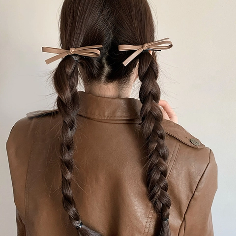 Vintage Minimalist Leather Bow Hair Clips For Women Elegant Artificial Leather Bowknot Duckbill Clips Sweet Hair Accessories