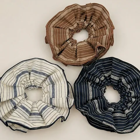 Scrunchies in Tessuto a Righe Retro Coreano Donna Motivo Jacquard Elastici per Capelli Fatti a Mano Accessori Moda