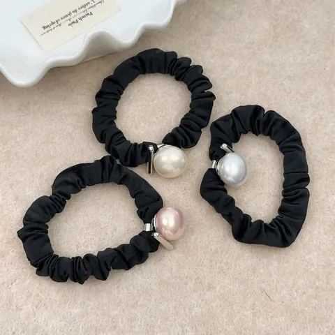 Coleteros para el Cabello Coreanos Alta Elasticidad para Mujer Elegante Decoración Perla Artificial Atadura de Cabello de Tela
