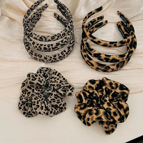 Cerchietto in Tessuto con Stampa Leopardata Retro Francese Fascia Larga per Capelli Donna Scrunchie Leopardato Fatto a Mano