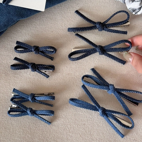 Molletta per Capelli con Fiocco in Denim Stile Francese Fatta a Mano in Tessuto Jeans Molletta a Becco d'Anatra Accessori per Capelli Donna Dolce