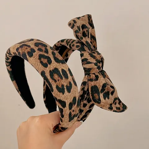 Cerchietto in Tessuto Leopardato Retrò Coreano per Donna Fascia per Capelli Ampia con Fiocco Stile Vintage Accessorio per Capelli alla Moda