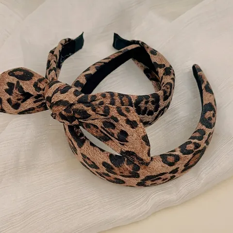 Cerchietto in Tessuto Leopardato Retrò Coreano per Donna Fascia per Capelli Ampia con Fiocco Stile Vintage Accessorio per Capelli alla Moda
