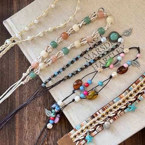 Diadema Tejida a Mano Étnica Bohemia Multiusos Cadena de Cintura para Mujer Retro Concha Hoja Estrella de Mar Borla Accesorio