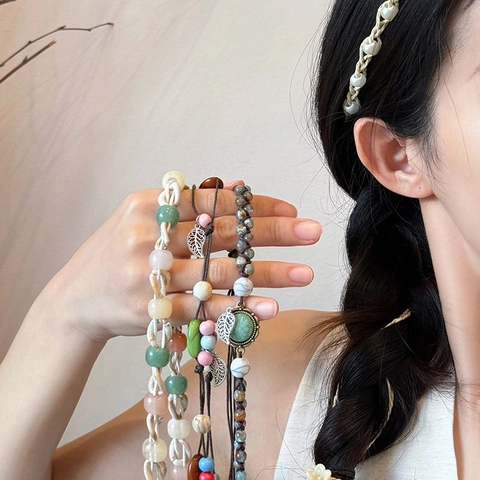 Diadema Tejida a Mano Étnica Bohemia Multiusos Cadena de Cintura para Mujer Retro Concha Hoja Estrella de Mar Borla Accesorio