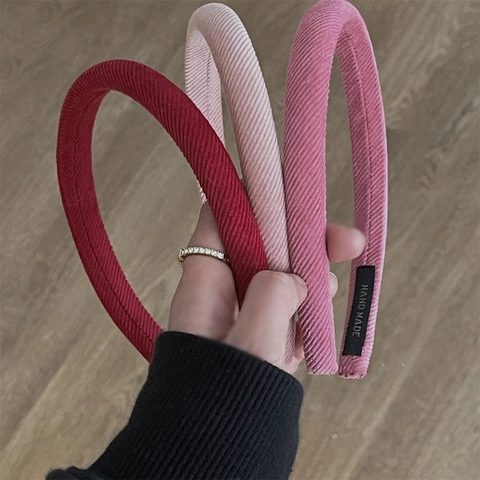 Women Wide Padded Corduroy Ribbed Fabric Headband Solid Color Thick Non-slip Hairband For Daily Face Wash Hair Accessories
