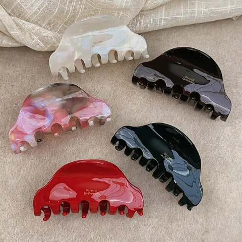 French Vintage Acetate Hair Claw Clip For Women High Gloss Marble Texture Shark Clip Elegant Hair Catch Barrette Accessory