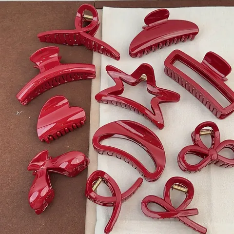Pinze per Capelli Rosse Festive per Donna Elegante Stile Coreano Luccichio Borgogna Pinze per Capelli Cuore Stella Accessori